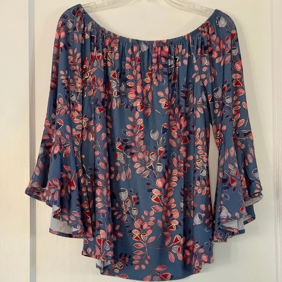 OFF Shoulder Boho Floral Print Flare Sleeves, M - Picture 4 of 16
